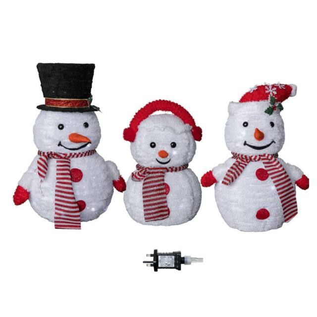 Samuel Alexander 70cm Set of 3 Light up Foldable Cloth Snowmen with 130 White LEDs - image 1