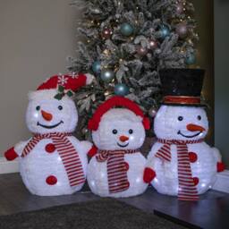 Samuel Alexander 70cm Set of 3 Light up Foldable Cloth Snowmen with 130 White LEDs - thumbnail 2