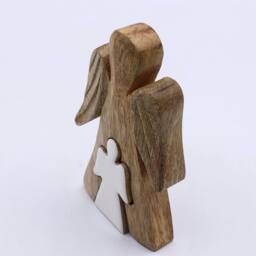 Serenityy Mango Wood Embracing Angels Figurine - White Enamel - thumbnail 3