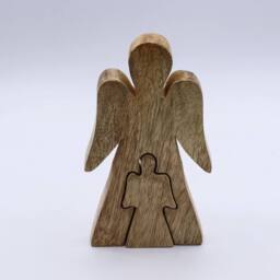 Serenityy Mango Wood Embracing Angels Figurine - White Enamel - thumbnail 4