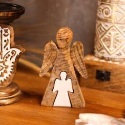 Serenityy Mango Wood Embracing Angels Figurine - White Enamel - thumbnail 8