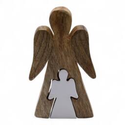 Serenityy Mango Wood Embracing Angels Figurine - White Enamel - thumbnail 7