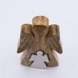 Serenityy Mango Wood Embracing Angels Figurine - White Enamel - thumbnail 5