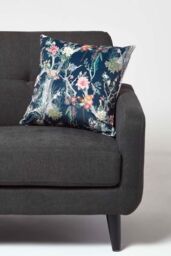 Homescapes Floral Garden Parrot Filled Velvet Cushion 46 x 46 cm in Navy - thumbnail 2