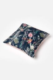 Homescapes Floral Garden Parrot Filled Velvet Cushion 46 x 46 cm in Navy - thumbnail 5