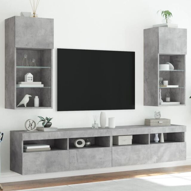Berkfield Home TV Cabinets with LED Lights 2 pcs Concrete Grey 40.5x30x90 cm - image 1