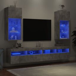 Berkfield Home TV Cabinets with LED Lights 2 pcs Concrete Grey 40.5x30x90 cm - thumbnail 4