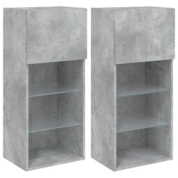 Berkfield Home TV Cabinets with LED Lights 2 pcs Concrete Grey 40.5x30x90 cm - thumbnail 2