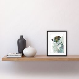 "Artery8 Wall Art Print Jack Russell Dog Modern Watercolour Portrait Artwork Framed 9X7 Inch in Black - Size: W7"" x H9""" - thumbnail 2
