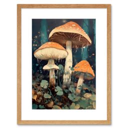 "Artery8 Wall Art Print Mushroom Fungi Watercolour Painting Magical Forest Pastel Clover Field Kitchen Artwork Framed 9X7 Inch - Size: W7"" x H9""" - thumbnail 1