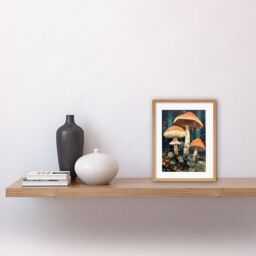 "Artery8 Wall Art Print Mushroom Fungi Watercolour Painting Magical Forest Pastel Clover Field Kitchen Artwork Framed 9X7 Inch - Size: W7"" x H9""" - thumbnail 2