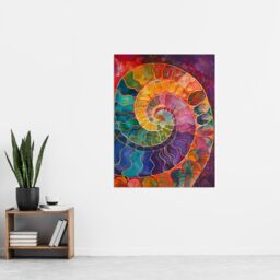 "Artery8 Ammonite Shell Fossil Rainbow Pattern Painting Wall Art Print - Size: W12"" x H16""" - thumbnail 4