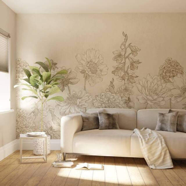 Superfresco Easy Muted Floral Beige Print To Order 3m x 2.8m Mural - image 1