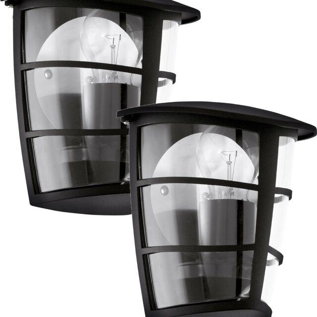 Loops 2 PACK IP44 Outdoor Wall Light Black Modern Lantern 1x 60W E27 Porch Lamp - image 1