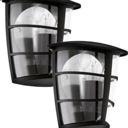 Loops 2 PACK IP44 Outdoor Wall Light Black Modern Lantern 1x 60W E27 Porch Lamp