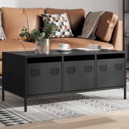 Berkfield Home Coffee Table Black 101.5x50x43.5 cm Cold-rolled Steel - thumbnail 3