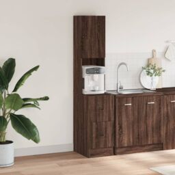 Berkfield Home Kitchen Cabinet Brown Oak 35x50x180 cm Engineered Wood - Size: 35 x 50 x 180 cm - thumbnail 3