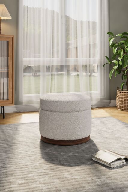 H&O Direct Beige Round Storage Ottoman - image 1
