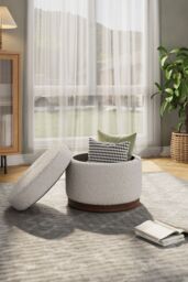 H&O Direct Beige Round Storage Ottoman - thumbnail 2
