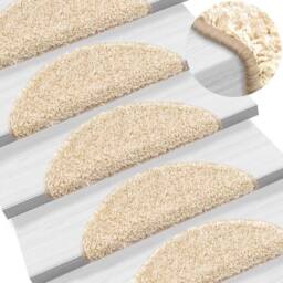 Berkfield Home Carpet Stair Treads 15 pcs Cream 56x17x3 cm - Size: Medium - thumbnail 1