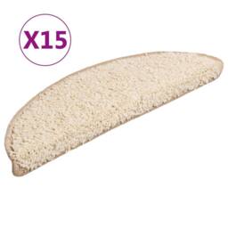 Berkfield Home Carpet Stair Treads 15 pcs Cream 56x17x3 cm - Size: Medium - thumbnail 2