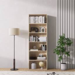 Kelvenix 6-Tier Beige Bookshelf with Shelving Unit for Living Room Storage - thumbnail 3
