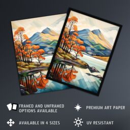 Artery8 Wall Art Print In The Shadow Of Ben Lomond Loch Reflections Autumn Scotland Artwork Painting Art Framed in Black - Size: A4 - thumbnail 2
