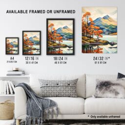 Artery8 Wall Art Print In The Shadow Of Ben Lomond Loch Reflections Autumn Scotland Artwork Painting Art Framed in Black - Size: A4 - thumbnail 3