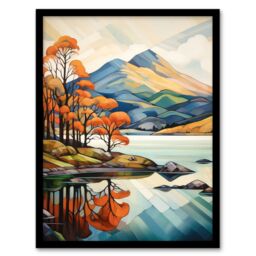 Artery8 Wall Art Print In The Shadow Of Ben Lomond Loch Reflections Autumn Scotland Artwork Painting Art Framed in Black - Size: A4 - thumbnail 1