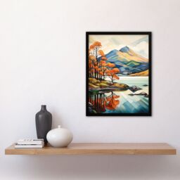 Artery8 Wall Art Print In The Shadow Of Ben Lomond Loch Reflections Autumn Scotland Artwork Painting Art Framed in Black - Size: A4 - thumbnail 4