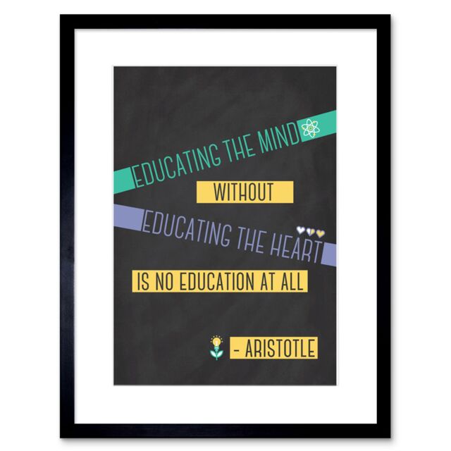 "Artery8 Wall Art Print Education Teacher Mind Heart Aristotle Typography Framed in Black - Size: W7"" x H9""" - image 1