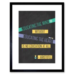 "Artery8 Wall Art Print Education Teacher Mind Heart Aristotle Typography Framed in Black - Size: W7"" x H9""" - thumbnail 1