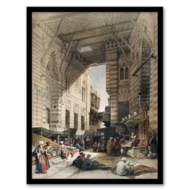 Artery8 David Roberts Framed Wall Art Print Silk Mercer Bazaar El Ghatreshyeh in Brown - Size: A4 - image 1
