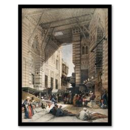 Artery8 David Roberts Framed Wall Art Print Silk Mercer Bazaar El Ghatreshyeh in Brown - Size: A4 - thumbnail 1