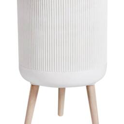 Wyld and Coco Beige Pinstriped Elevated Planter Round Oak Leg Plant Pot - thumbnail 2