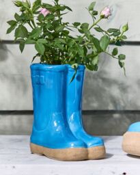 Dibor Small Blue Wellington Outdoor Planter Ceramic Indoor Outdoor Flower Pot Garden Planters H17 x W15cm