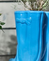 Dibor Small Blue Wellington Outdoor Planter Ceramic Indoor Outdoor Flower Pot Garden Planters H17 x W15cm - thumbnail 4