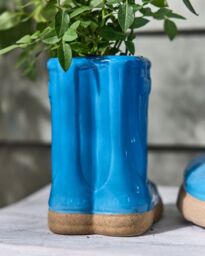 Dibor Small Blue Wellington Outdoor Planter Ceramic Indoor Outdoor Flower Pot Garden Planters H17 x W15cm - thumbnail 2