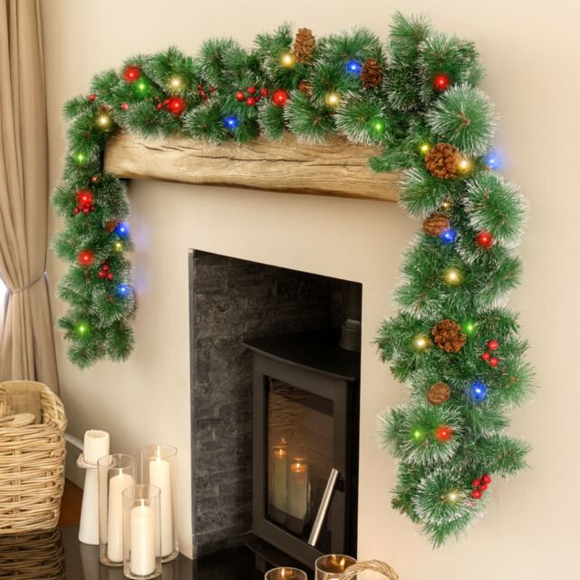 Marco Paul Christmas Artificial Garland Decoration Snow Dusted LED 9ft in Green - image 1