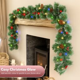 Marco Paul Christmas Artificial Garland Decoration Snow Dusted LED 9ft in Green - thumbnail 7