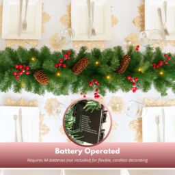 Marco Paul Christmas Artificial Garland Decoration Snow Dusted LED 9ft in Green - thumbnail 9