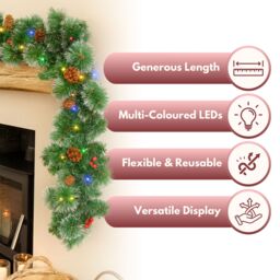 Marco Paul Christmas Artificial Garland Decoration Snow Dusted LED 9ft in Green - thumbnail 4