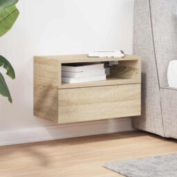 Berkfield Home Wall-mounted Bedside Cabinet Sonoma Oak 45x26x28.5 cm in Brown - thumbnail 3