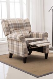 More4Homes Eaton Wing Back Fireside Checkered Fabric Pushback Recliner Chair in Beige - thumbnail 1