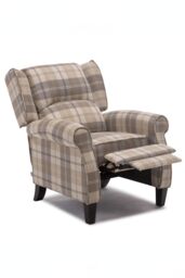 More4Homes Eaton Wing Back Fireside Checkered Fabric Pushback Recliner Chair in Beige - thumbnail 3