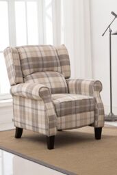 More4Homes Eaton Wing Back Fireside Checkered Fabric Pushback Recliner Chair in Beige - thumbnail 6