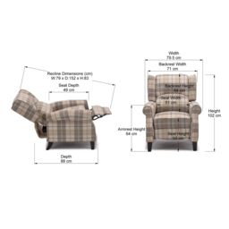 More4Homes Eaton Wing Back Fireside Checkered Fabric Pushback Recliner Chair in Beige - thumbnail 7