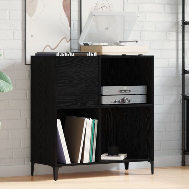 Berkfield Home Record Cabinet Black Oak 84, 5x38x89 cm Engineered Wood - Size: 5 x 38 x 89 cm - image 1