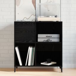 Berkfield Home Record Cabinet Black Oak 84, 5x38x89 cm Engineered Wood - Size: 5 x 38 x 89 cm - thumbnail 3