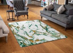 Benjamin Tate Design Green & Golden Marble Designer Rug in Natural - Size: Large - thumbnail 2